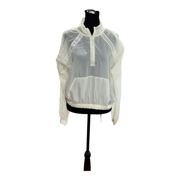 Adore Me Jackets & Blazers - Adore Me Womens White Sheer Lace Trim Quarter Zip Windbreaker Jacket Size M